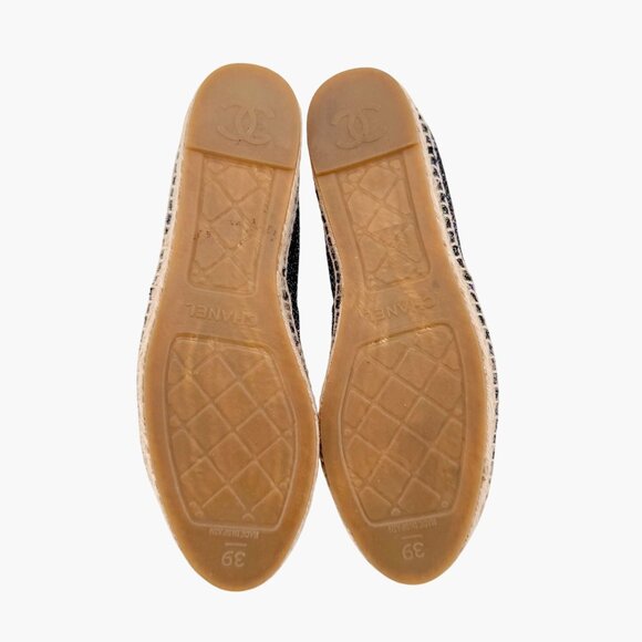 Chanel CC Cap Toe Espadrilles EU 39 US 8-8.5 Navy Metallic Tweed Slip On Flat - Picture 10 of 12